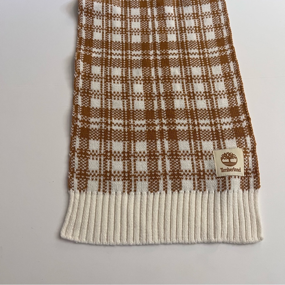 Timberland Brown and White Plaid Scarf